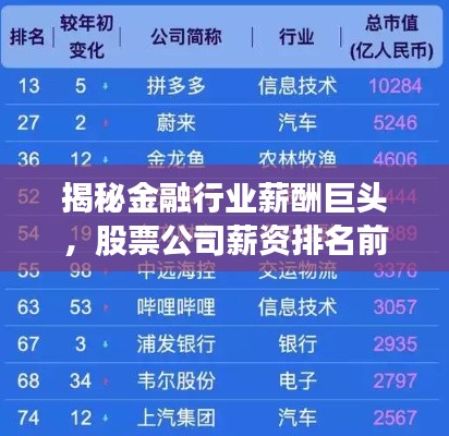 揭秘金融行业薪酬巨头,股票公司薪资排名前十强!